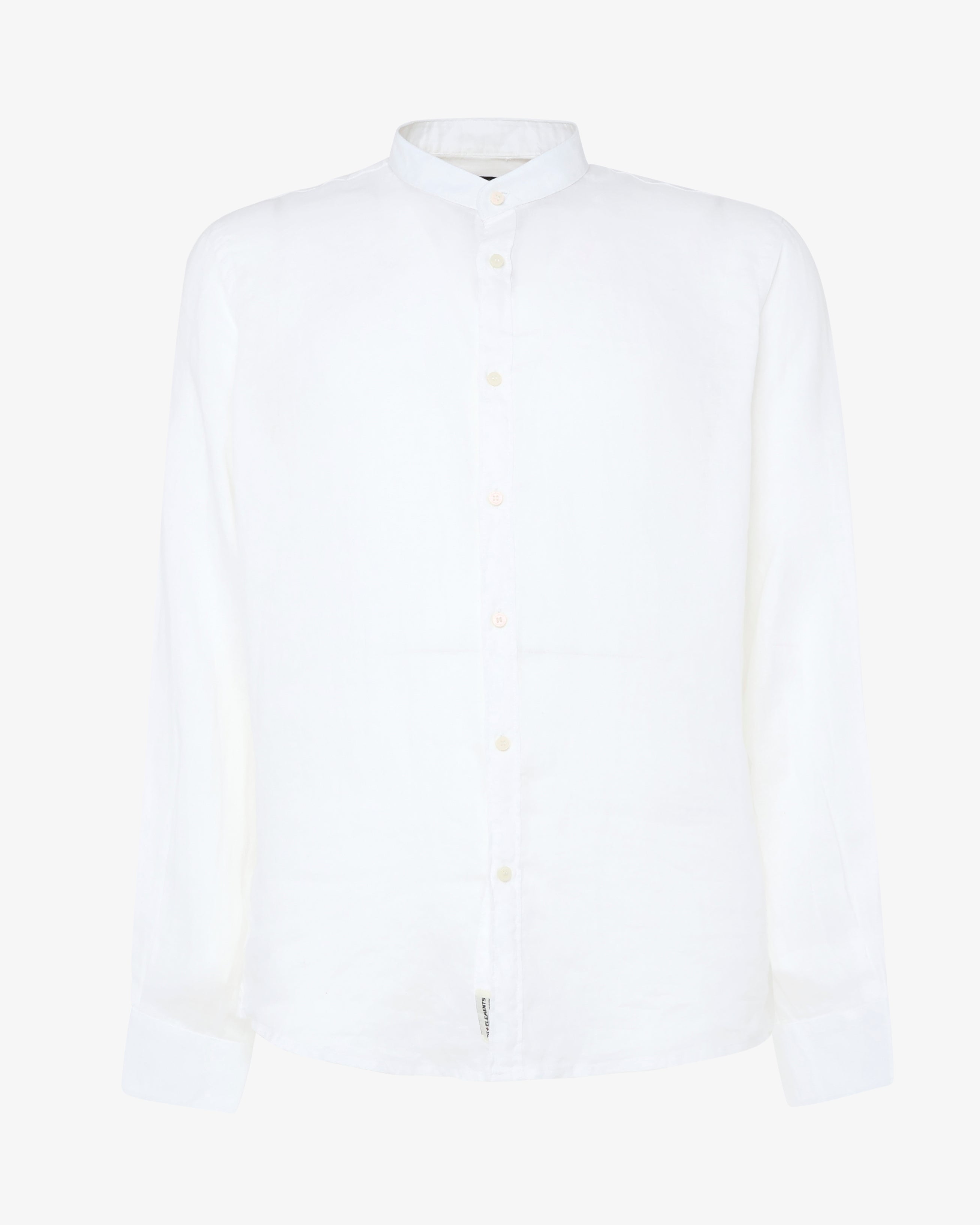 Camicia in puro lino con collo coreano e vestibilità regular