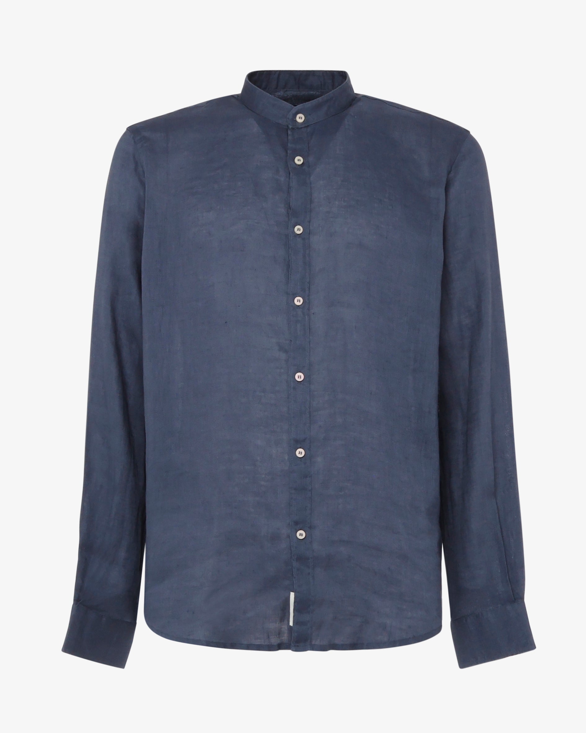 Camicia in puro lino con collo coreano e vestibilità regular