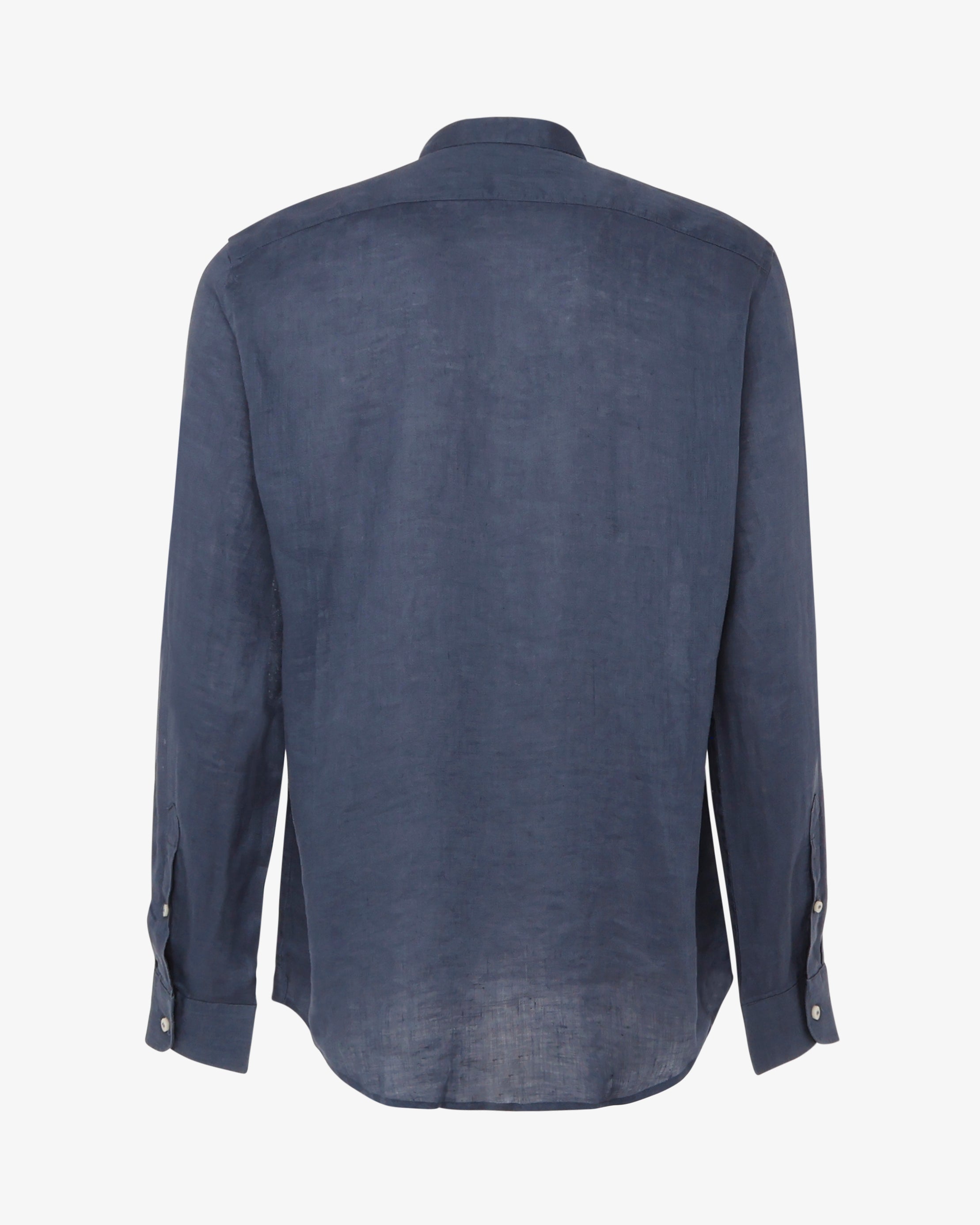 Camicia in puro lino con collo coreano e vestibilità regular