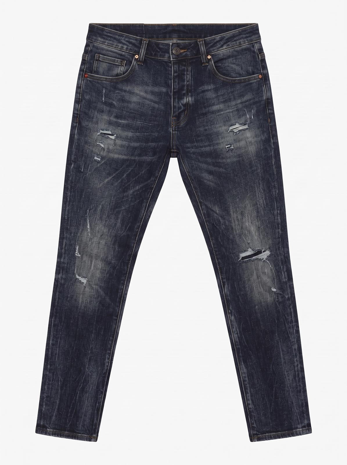 Jeans slim fit Sammy dark blue con ricamo a contrasto
