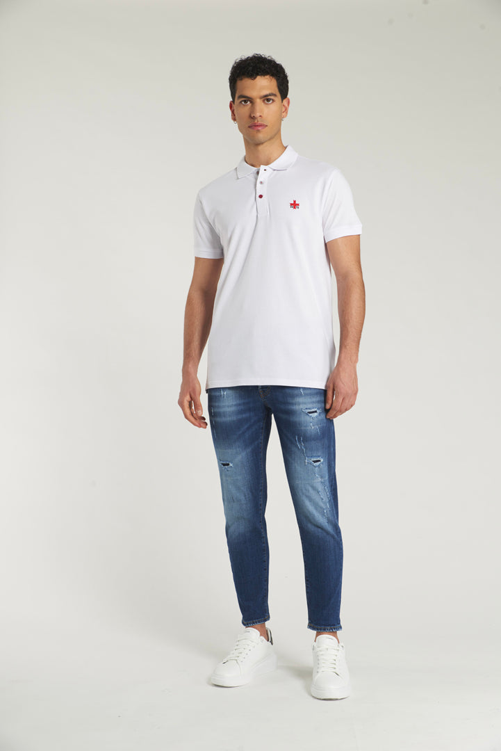 Polo piquet in puro cotone con logo ricamato e bottoni logati