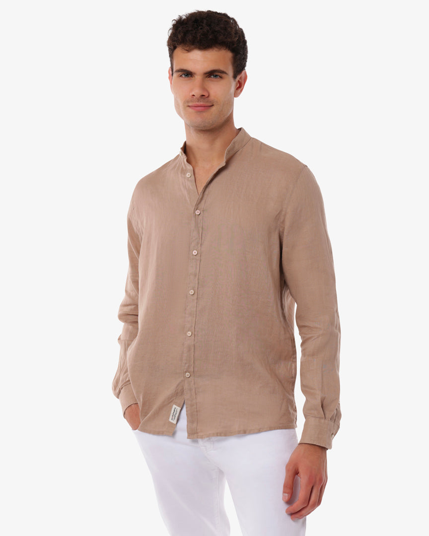 Camicia in lino con collo coreano