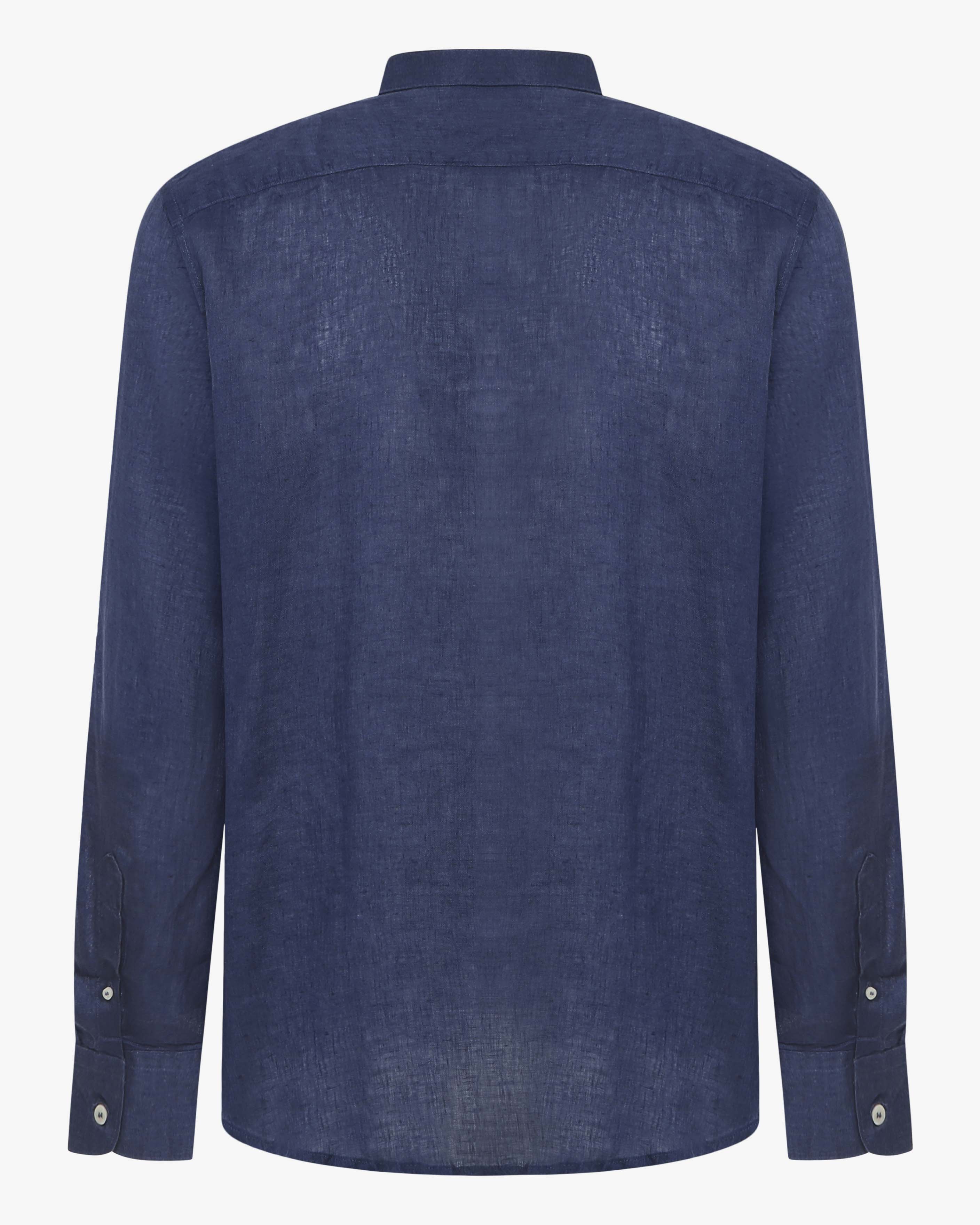 Camicia in puro lino con collo coreano e vestibilità regular