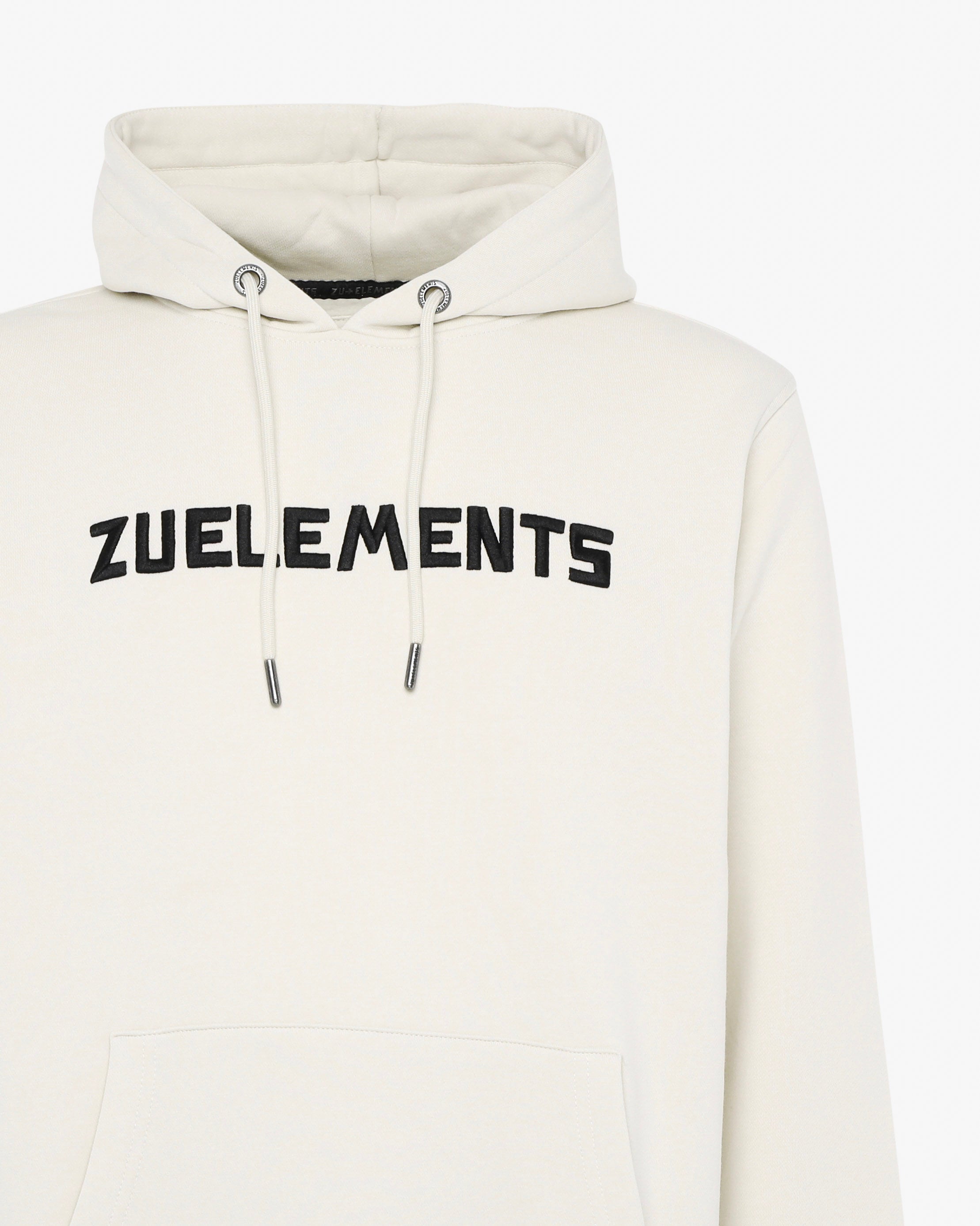 Crewneck sweatshirt with hood and embroidered Zu pockets
