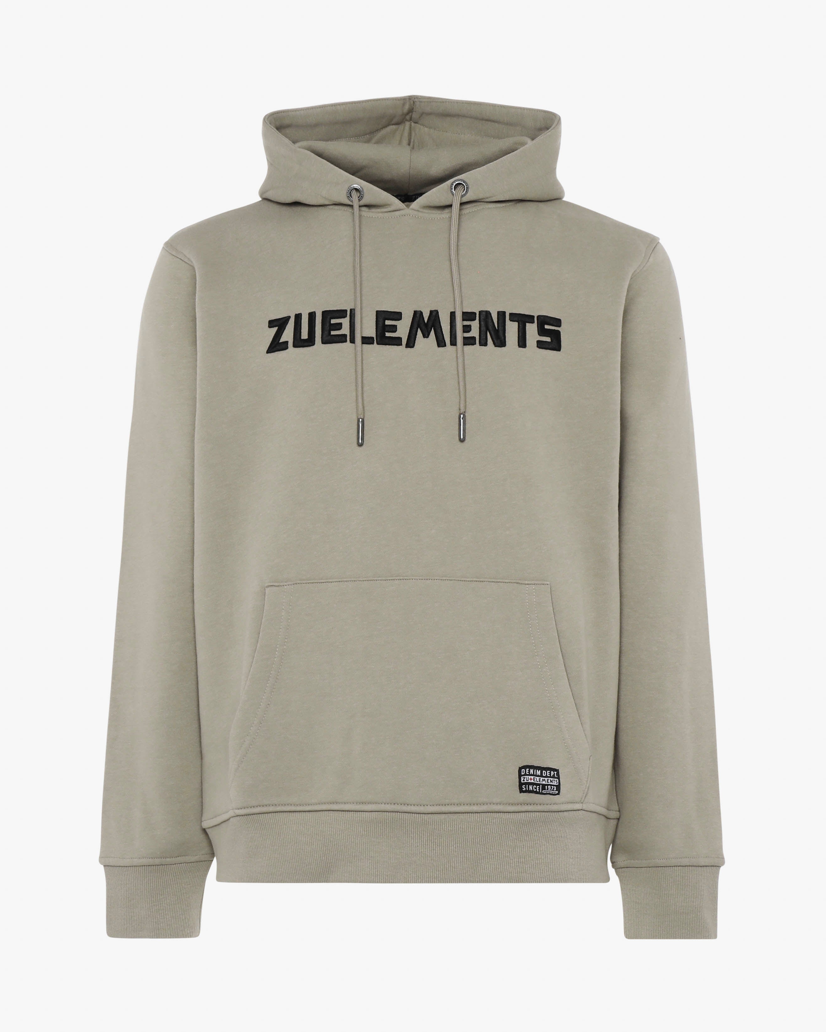 Crewneck sweatshirt with hood and embroidered Zu pockets