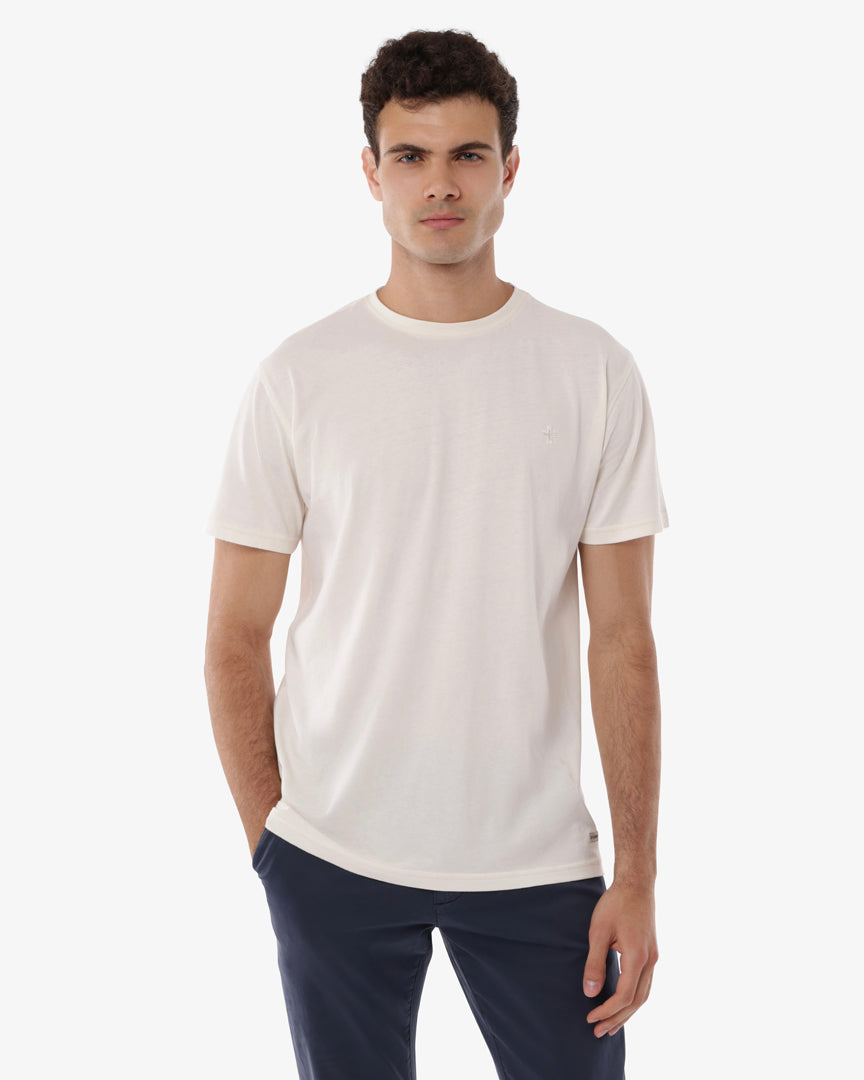 T-shirt girocollo maniche corte con micrologo ricamato