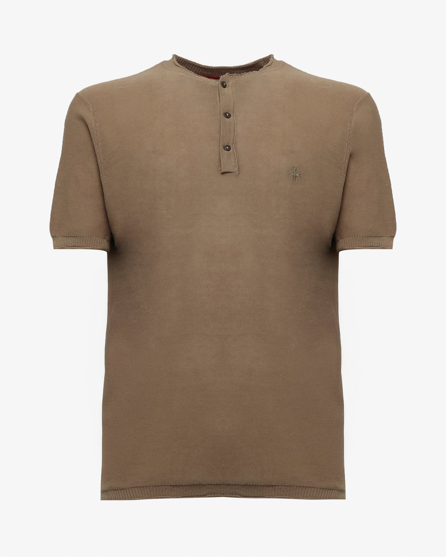 T-shirt in maglia maniche corte con collo serafino