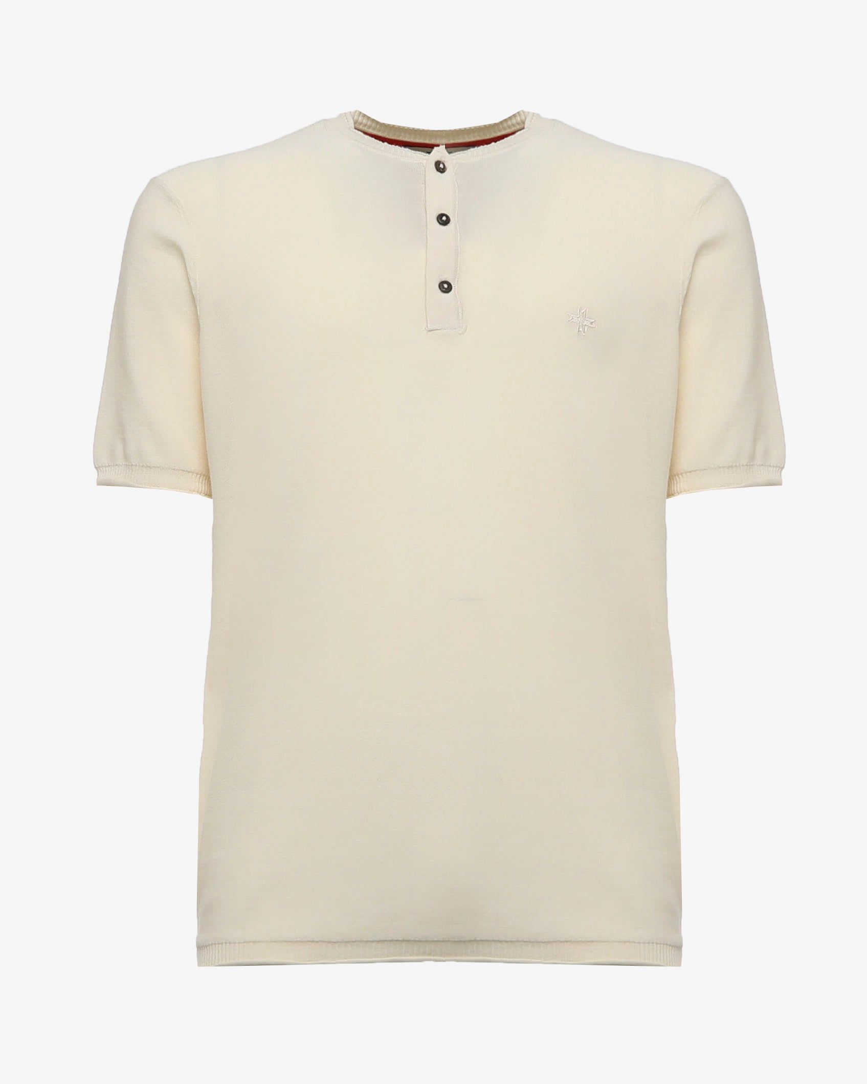 T-shirt in maglia maniche corte con collo serafino
