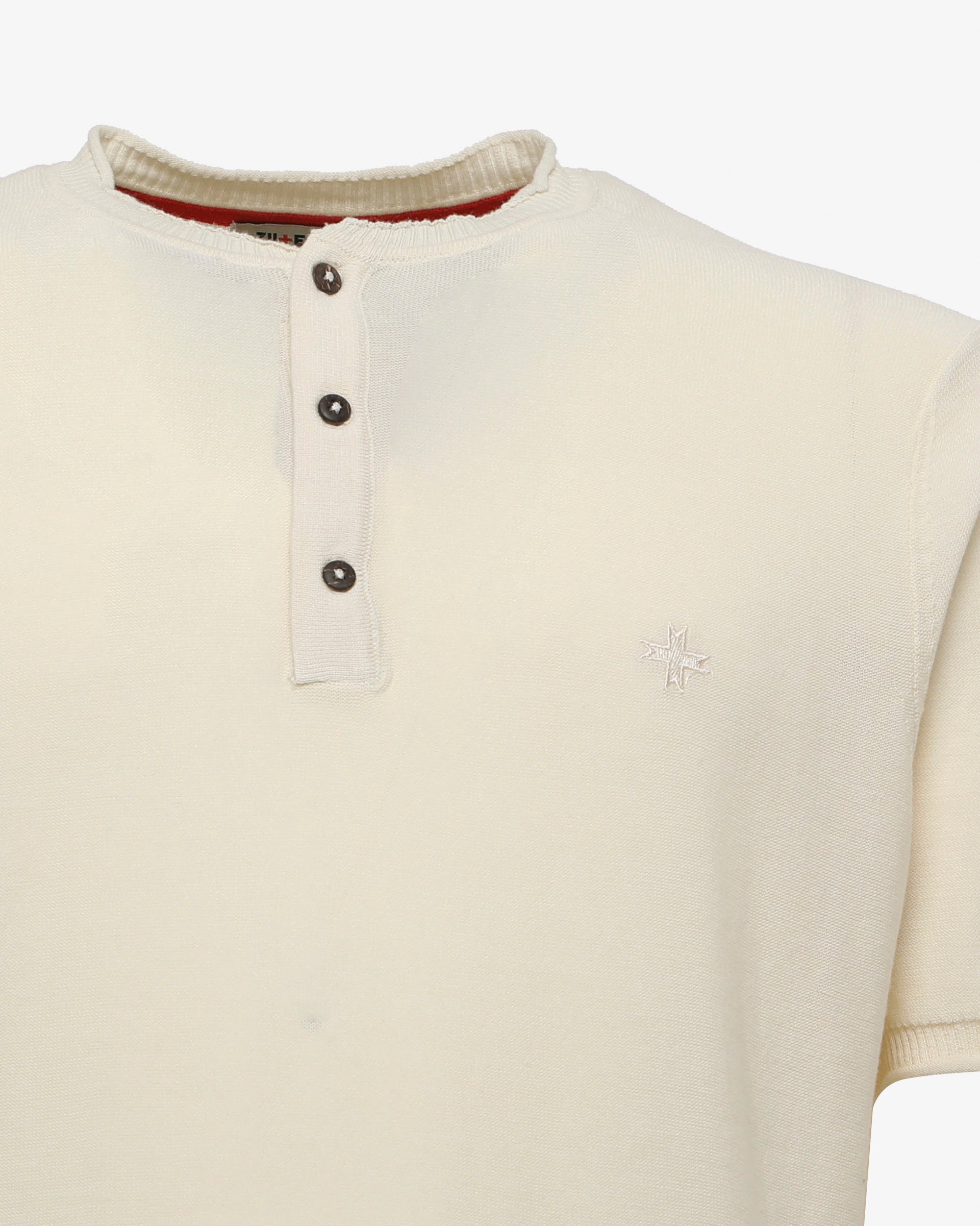 T-shirt in maglia maniche corte con collo serafino