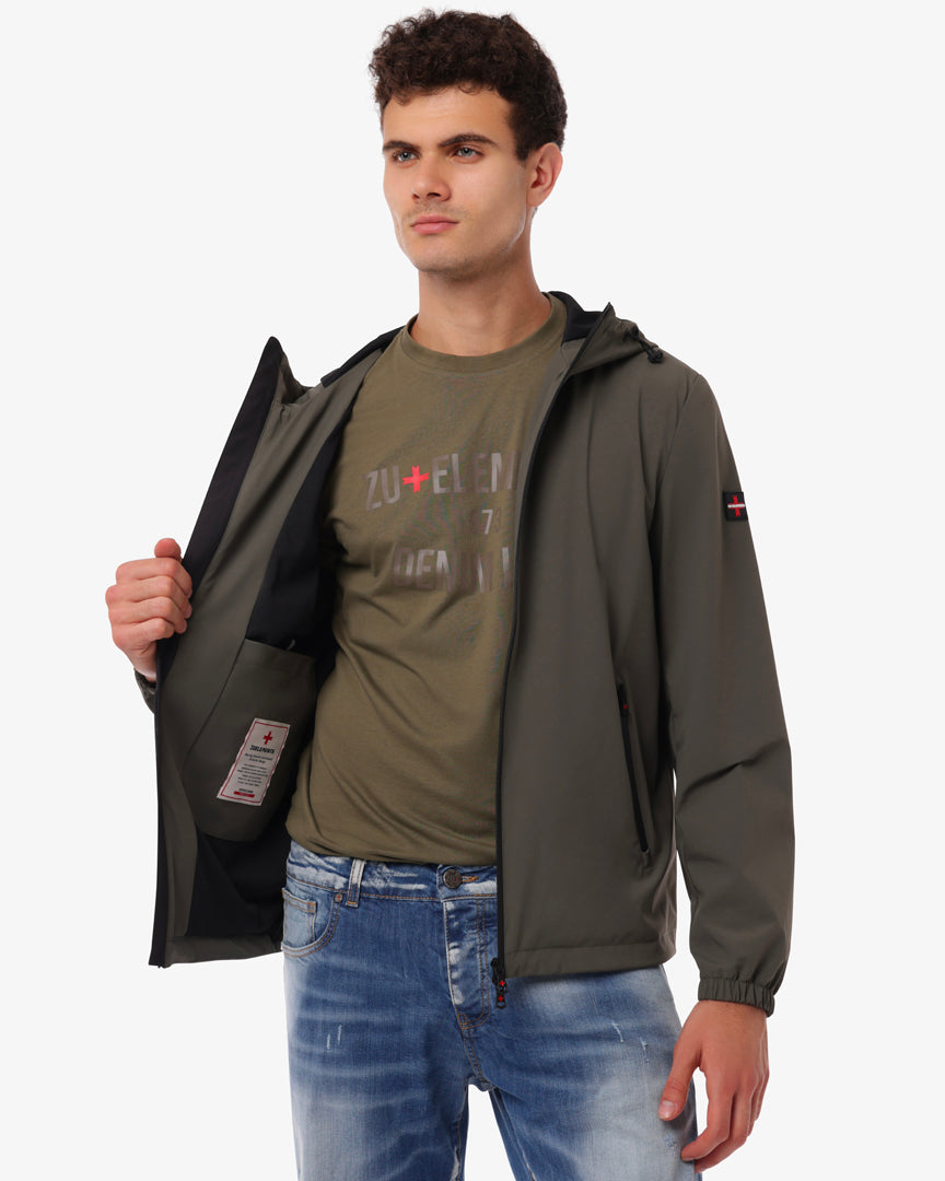 Giubbino zip con cappuccio e chiusura frontale