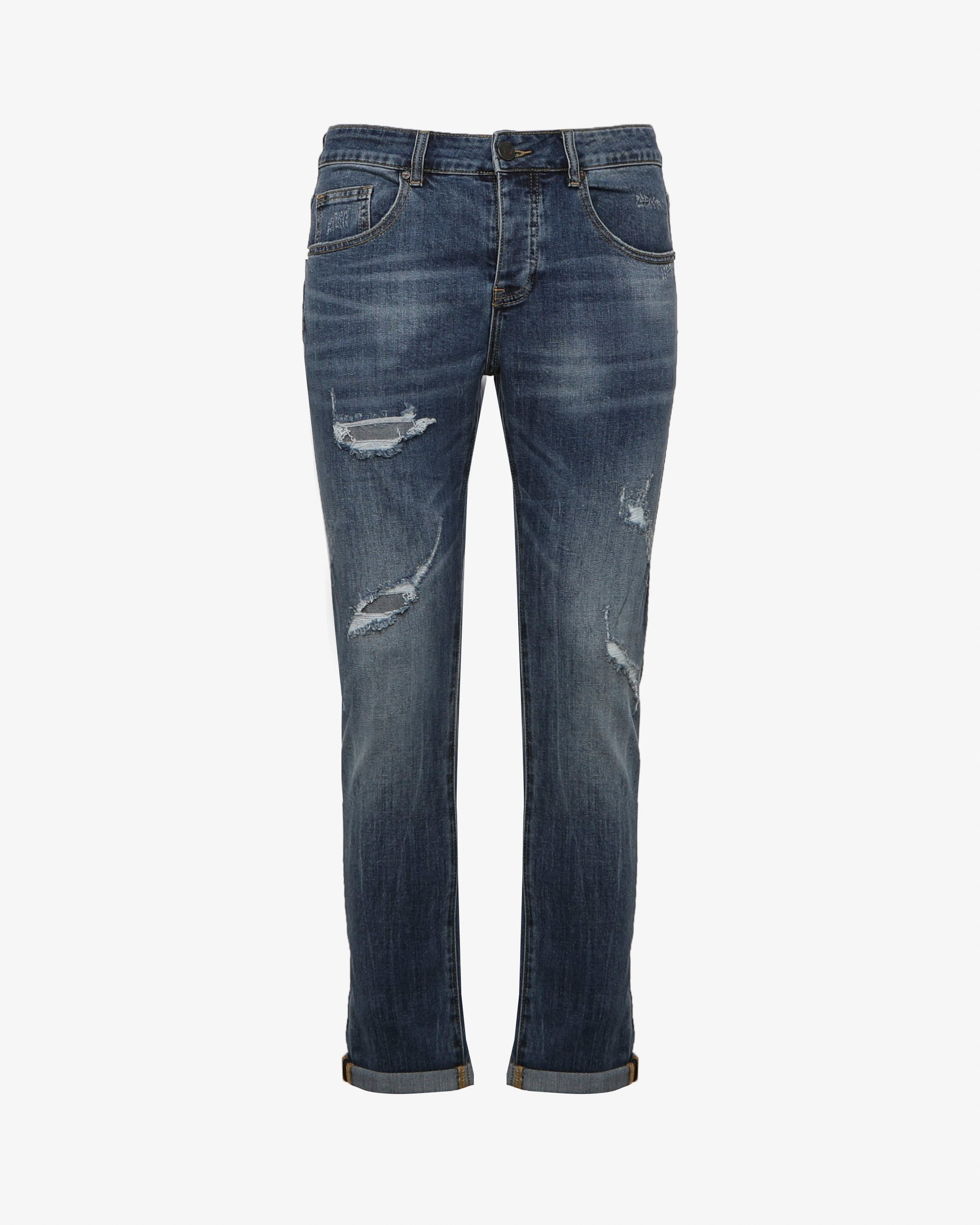 Jeans slim fit blu medio con accessori logati
