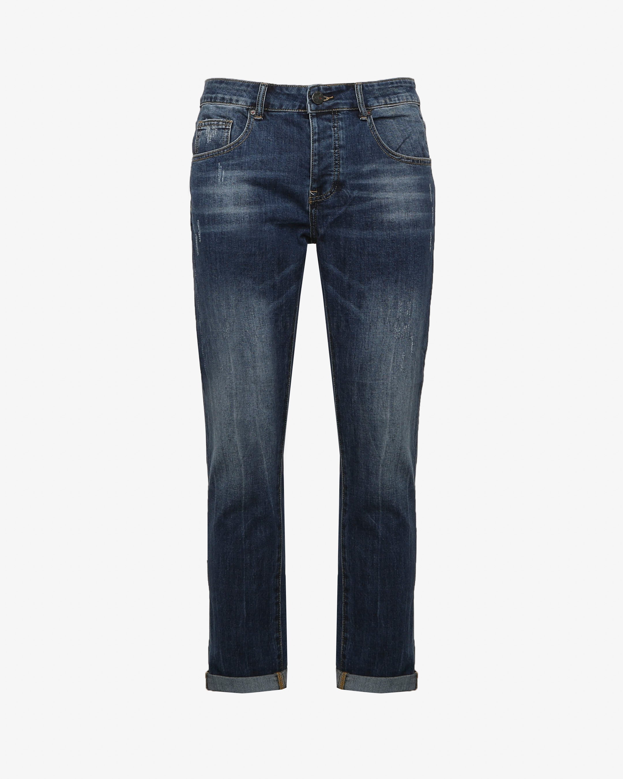 Jeans slim fit blu con accessori logati