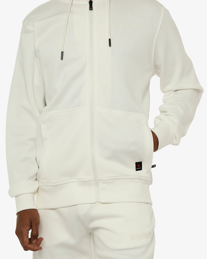 Felpa zip con cappuccio in piquet e tasche con zip