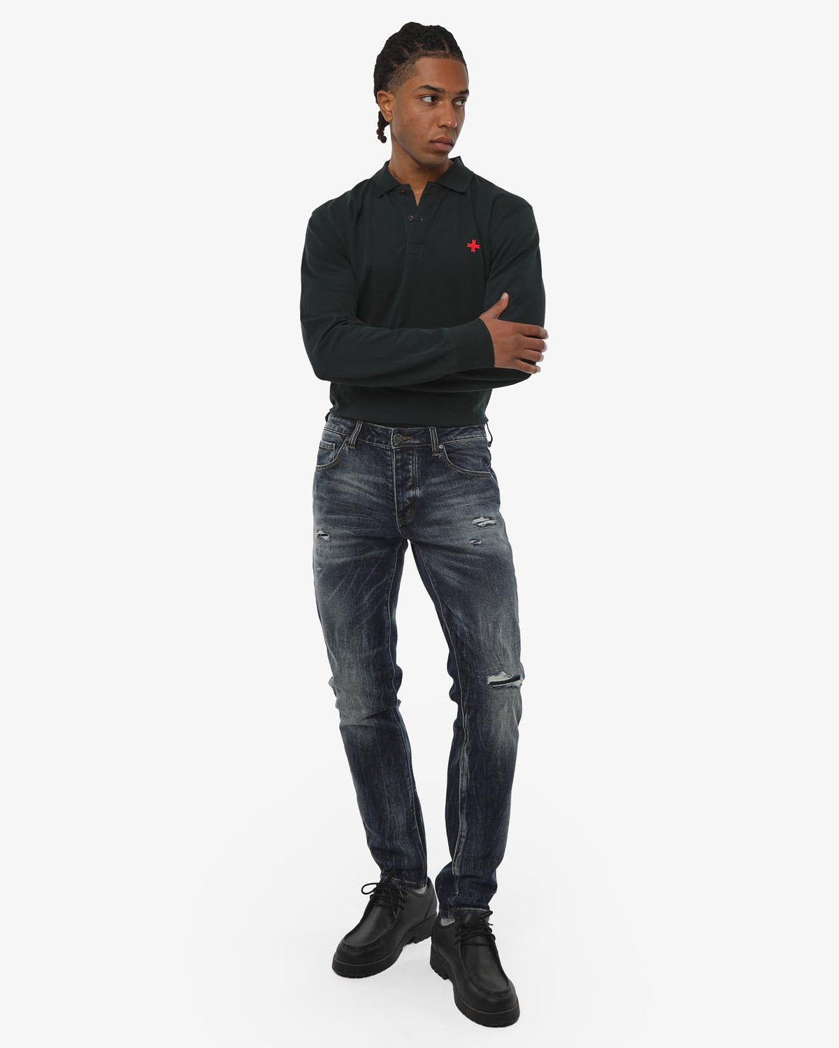 Jeans slim fit Sammy dark blue con ricamo a contrasto