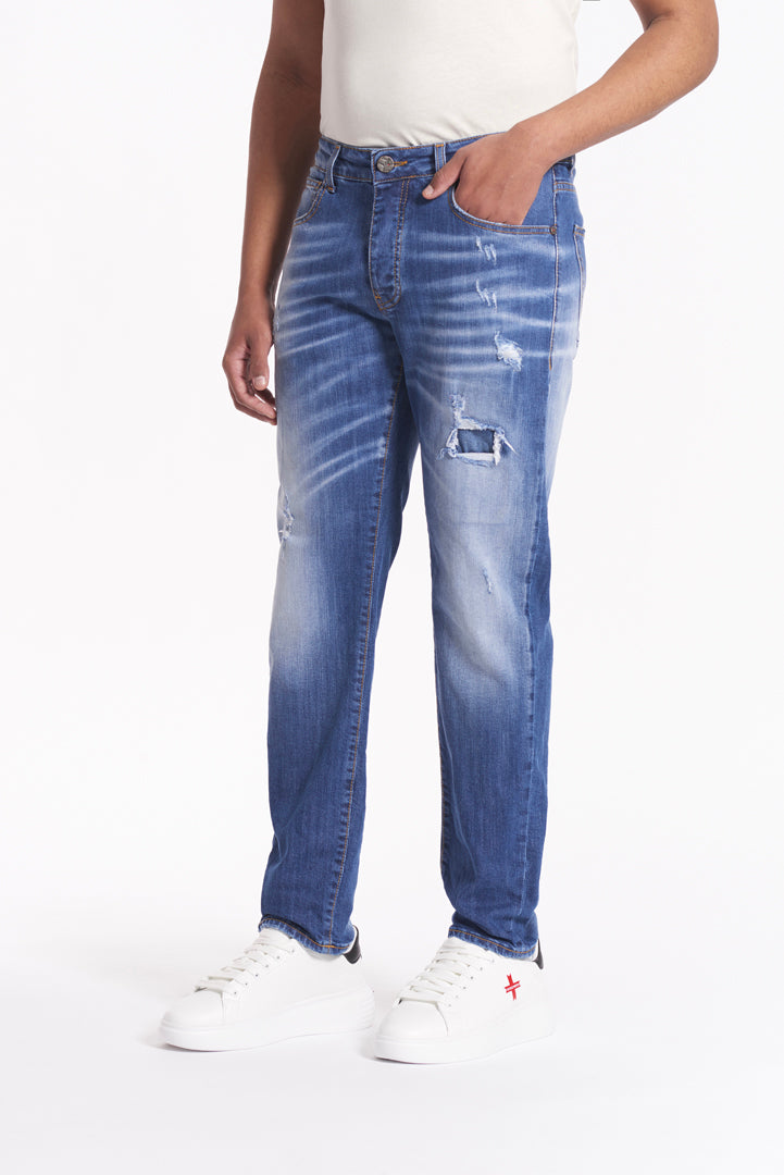 Jeans Slim Fit - Medium Blue con spruzzature