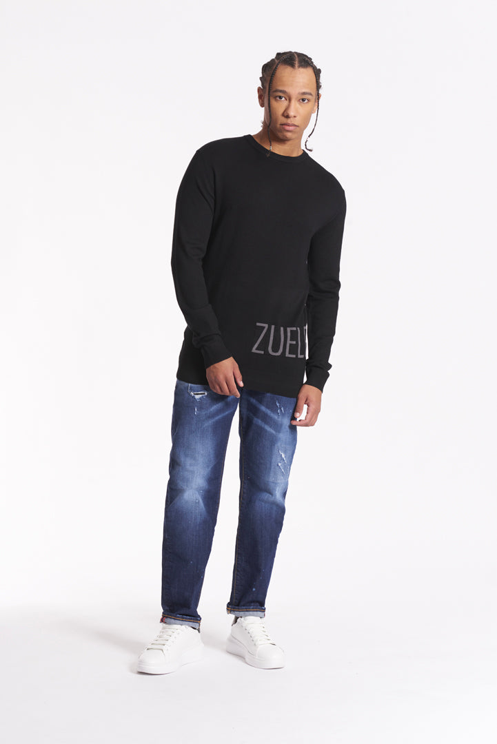 Maglia girocollo colour block, logo a intarsio