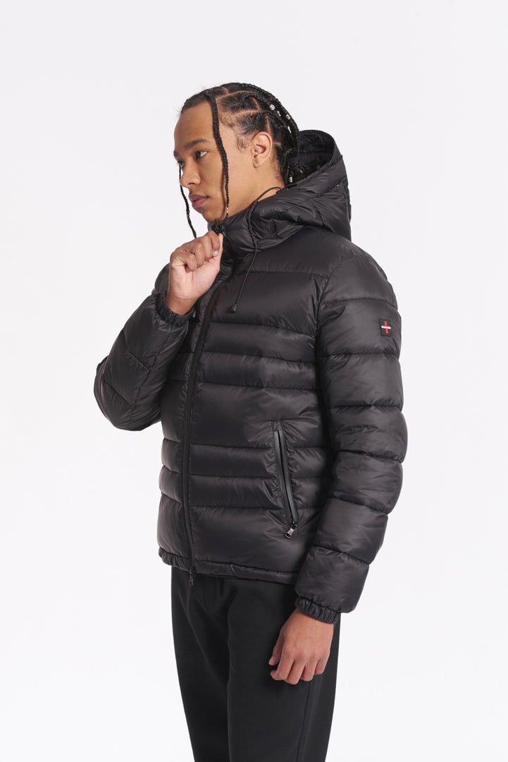 Two-tone jacket with hood and logo on bottom – Zu Elements