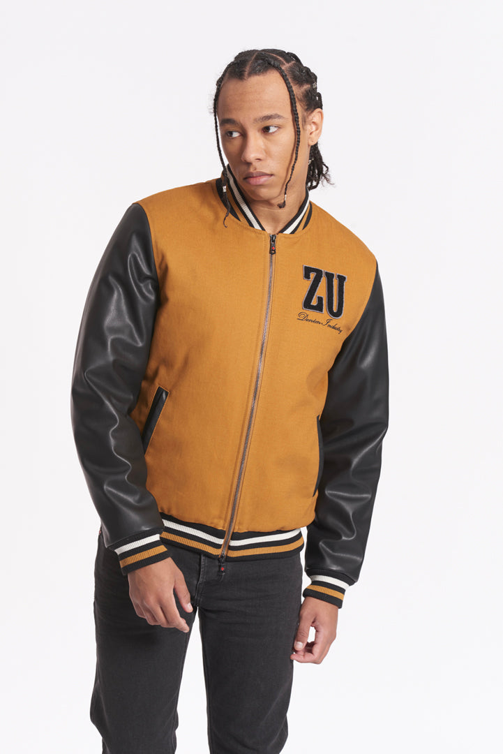 Giubbotto Varsity bimaterico con zip e patch