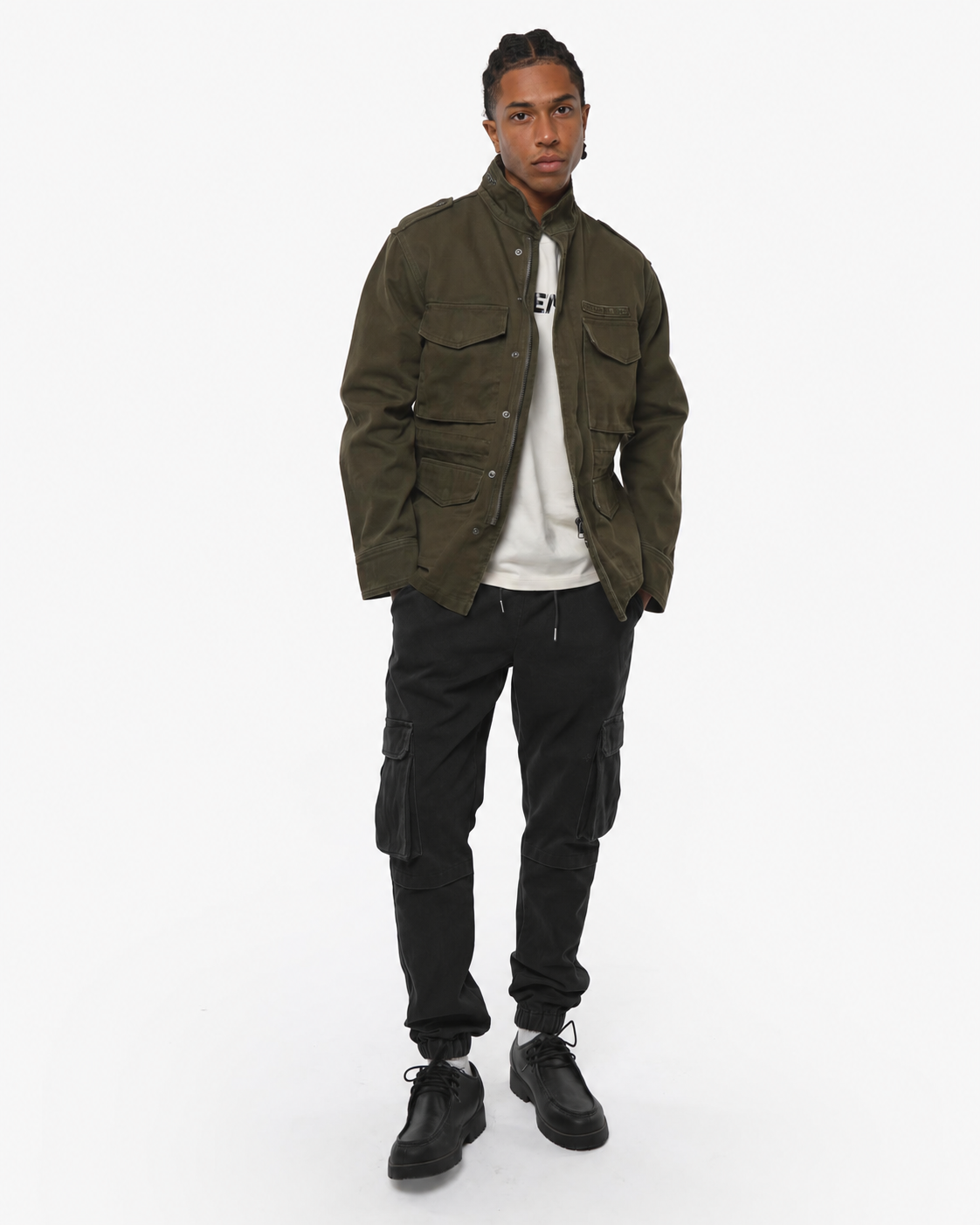 Pantaloni jogger cargo slim fit military