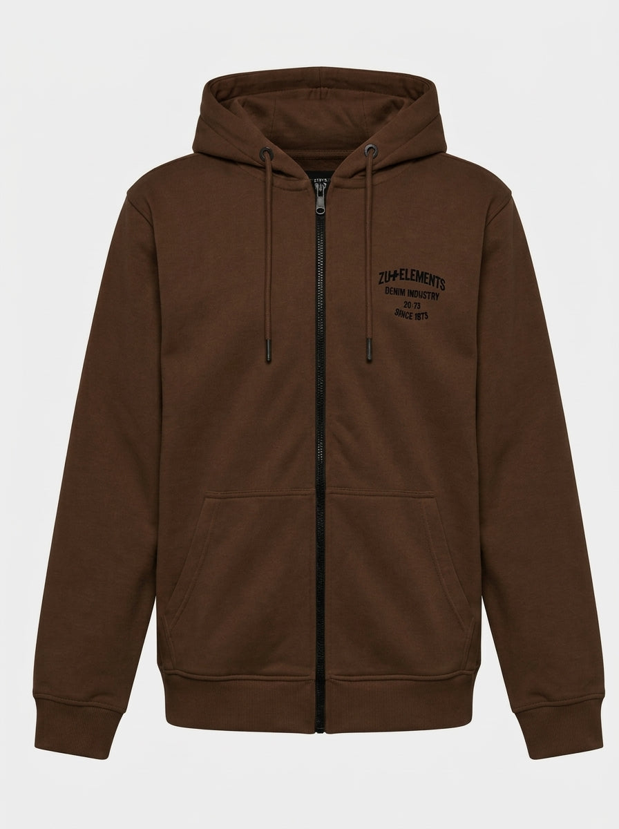 Felpa con cappuccio e zip, ricamo e stampa sul retro