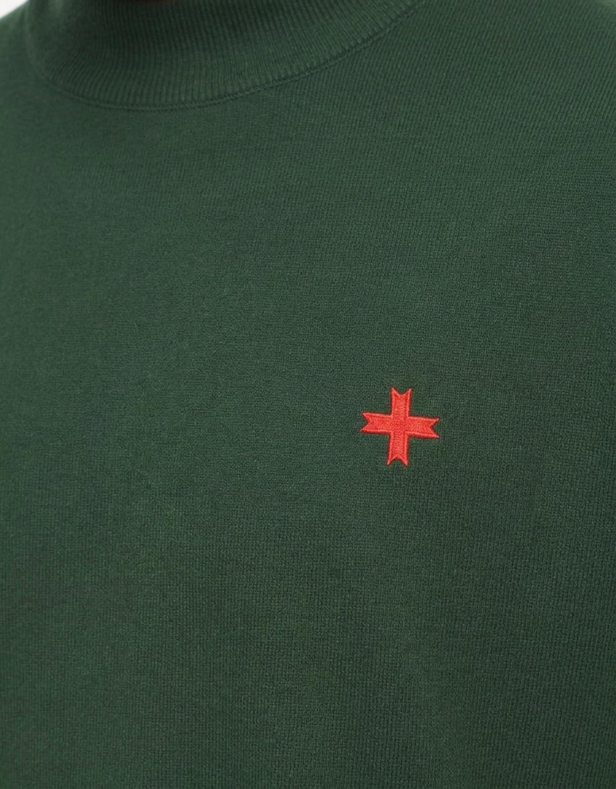 Maglia mezzo collo in viscosa con ricamo a contrasto