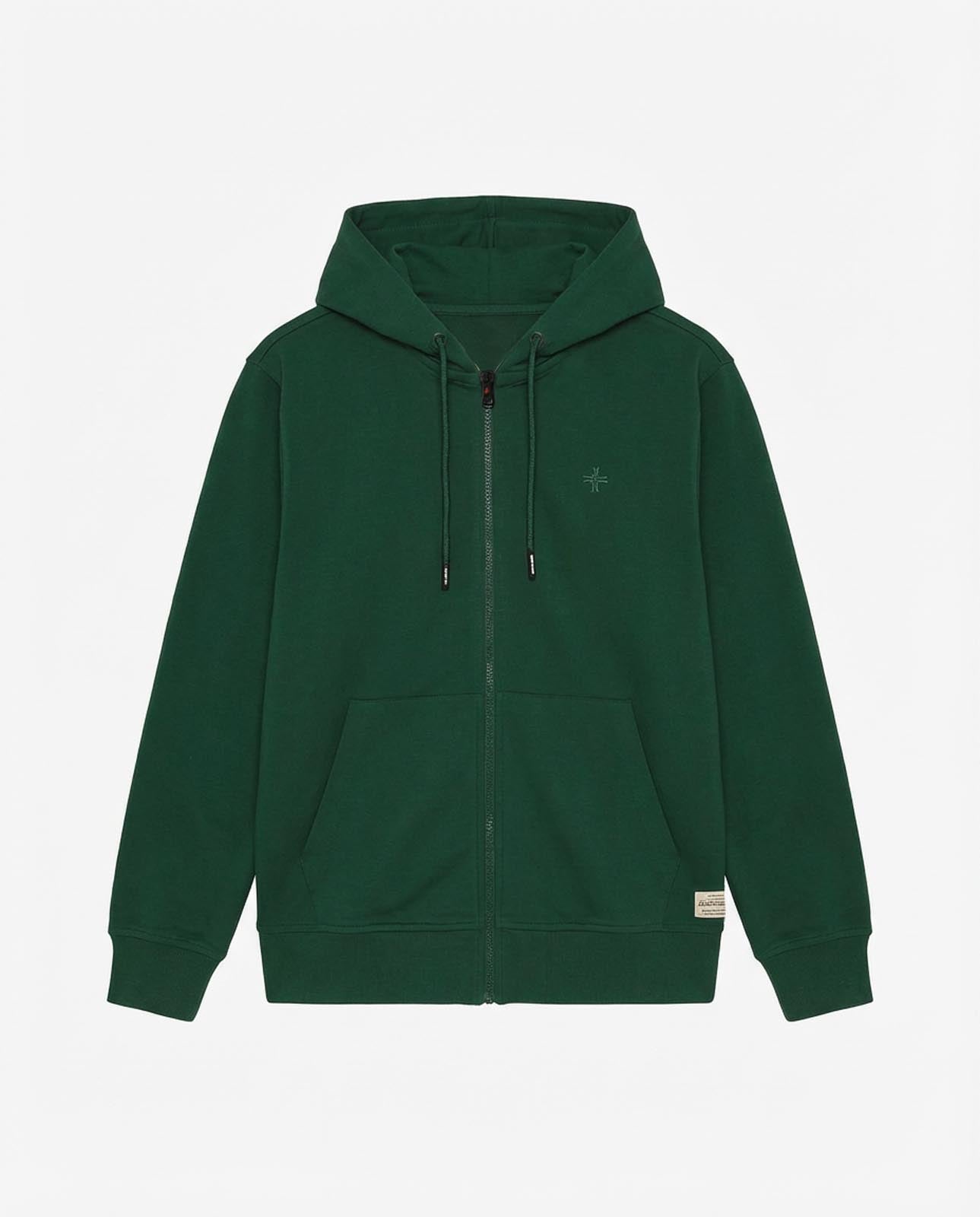 Felpa zip con cappuccio, logo ricamato lato cuore. Polso e fondo a coste