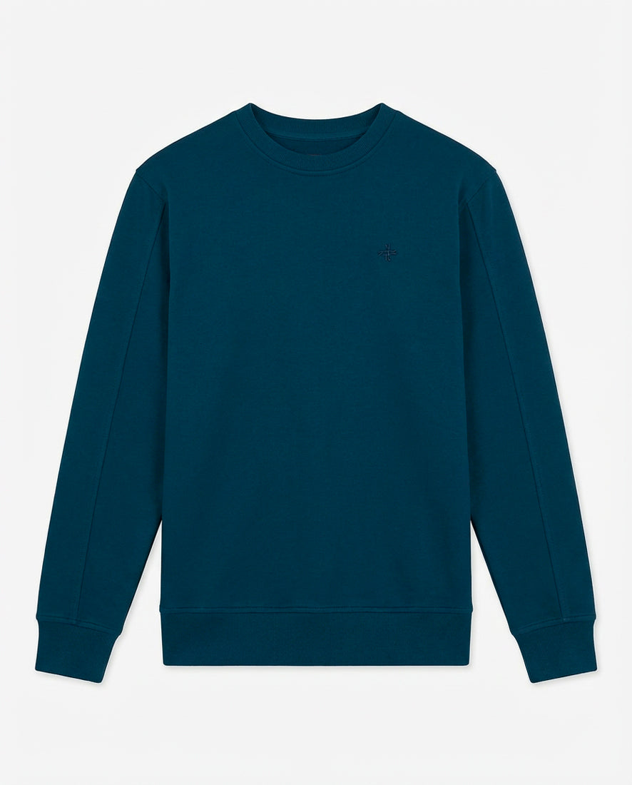 Felpa girocollo, logo ricamato lato cuore. Polso e fondo a coste