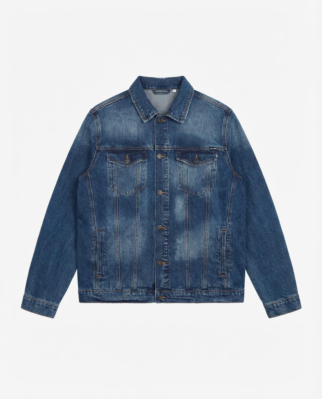 Giacca jeans in tono medium blue con tasche frontali