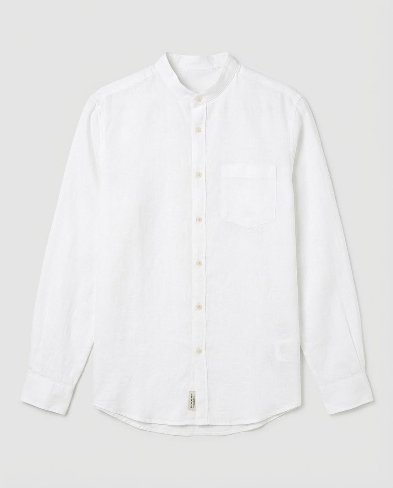 Camicia in puro lino con collo coreano e vestibilità regular