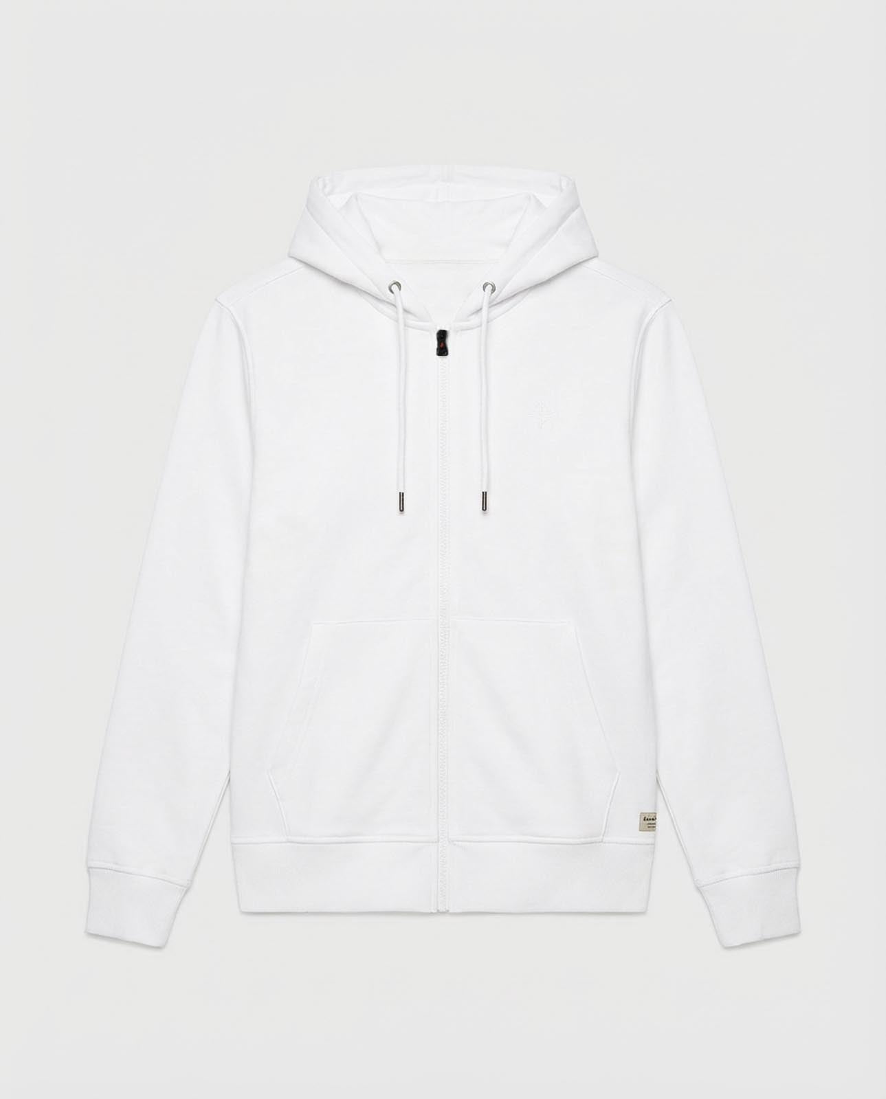 Felpa zip con cappuccio, logo ricamato lato cuore. Polso e fondo a coste