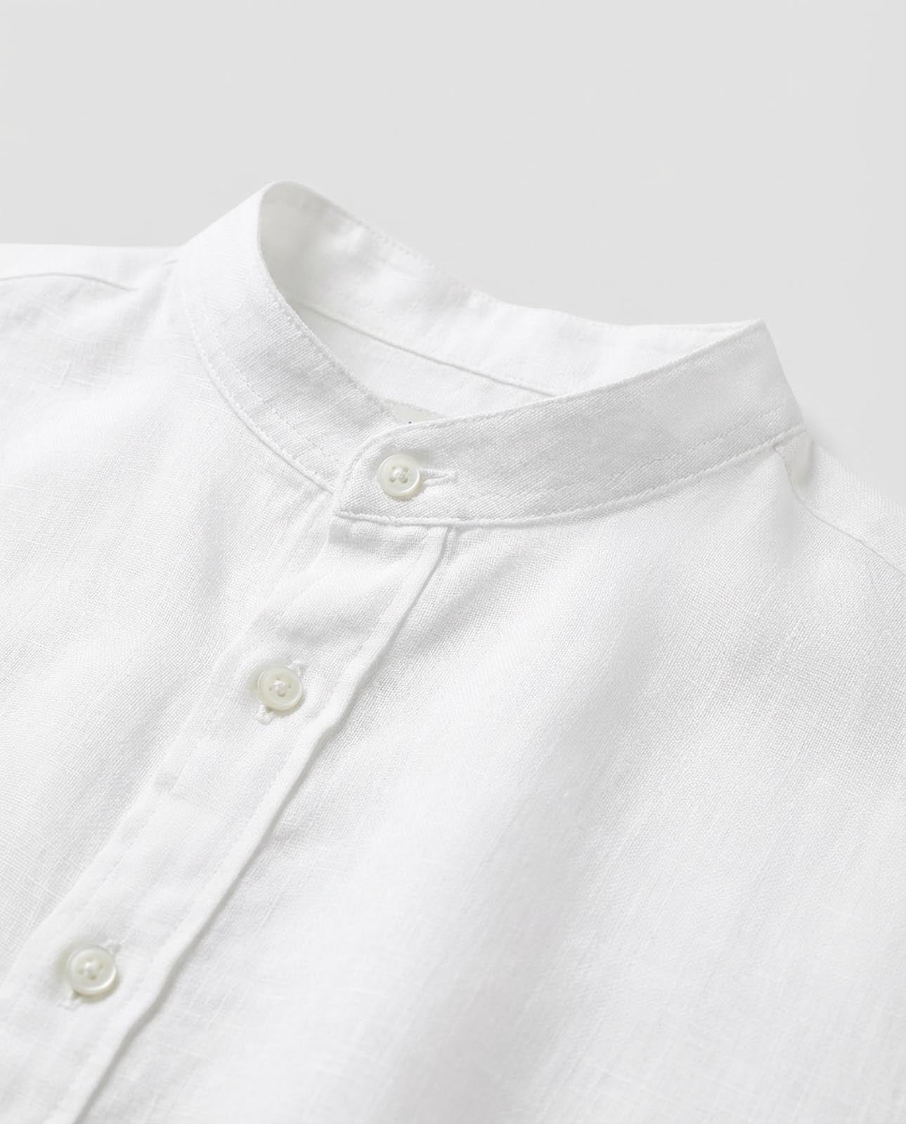 Camicia in puro lino con collo coreano e vestibilità regular