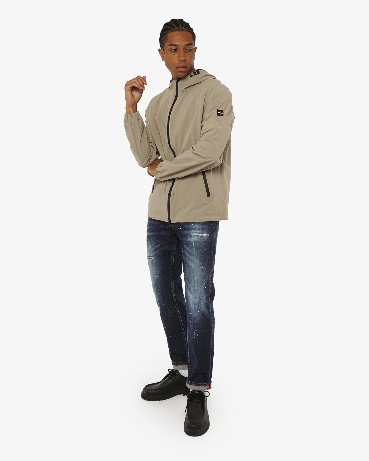 Giubbino zip con cappuccio e chiusura frontale