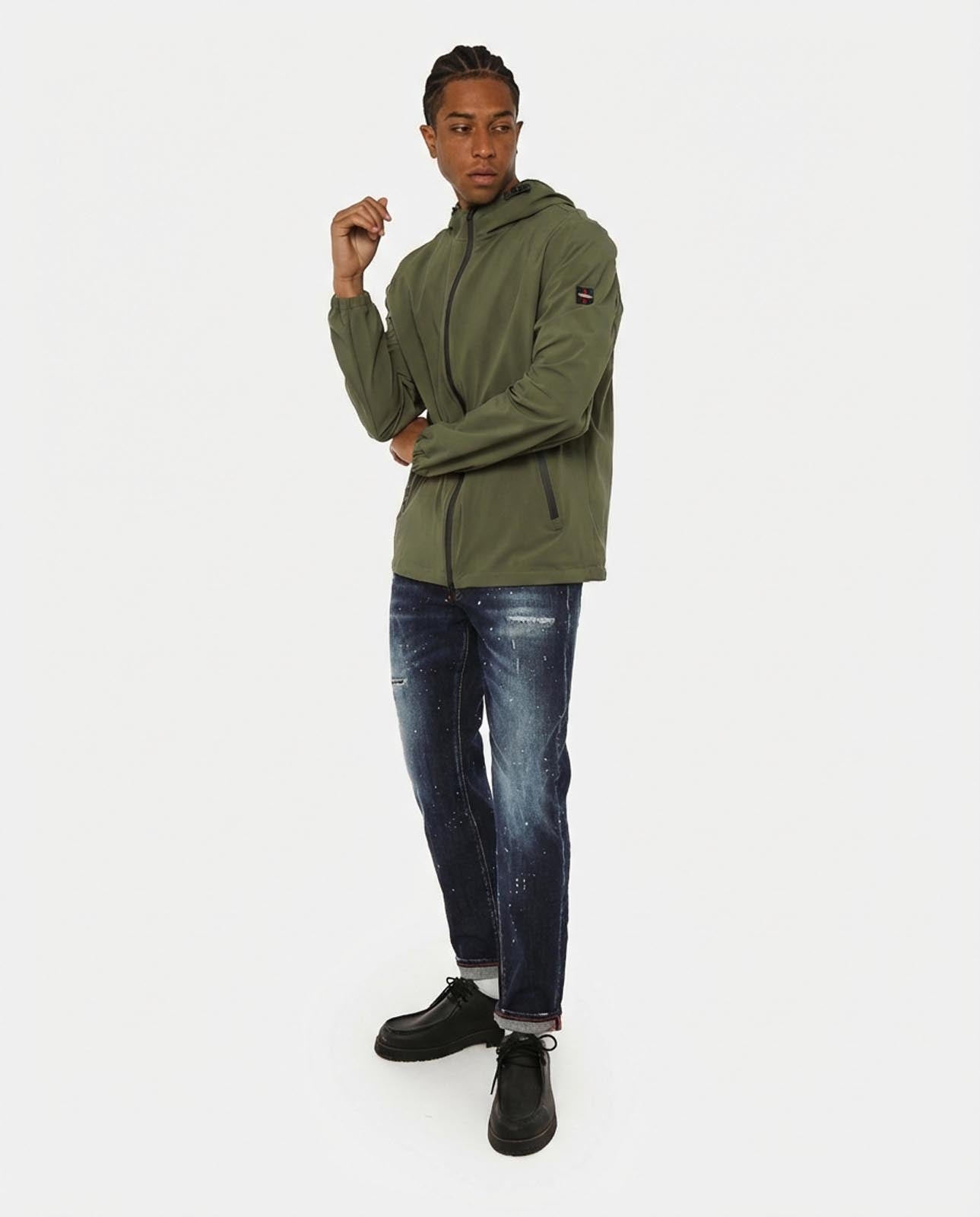 Giubbino zip con cappuccio e chiusura frontale