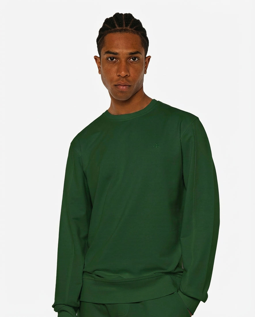 Felpa girocollo, logo ricamato lato cuore. Polso e fondo a coste