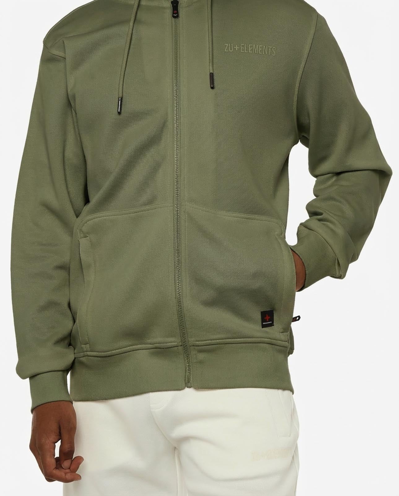 Felpa zip con cappuccio in piquet e tasche con zip