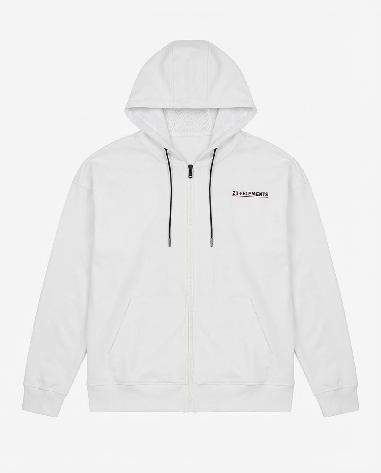 Felpa zip con cappuccio, logo stampato sul davanti e dietro, interno cappuccio in mesh