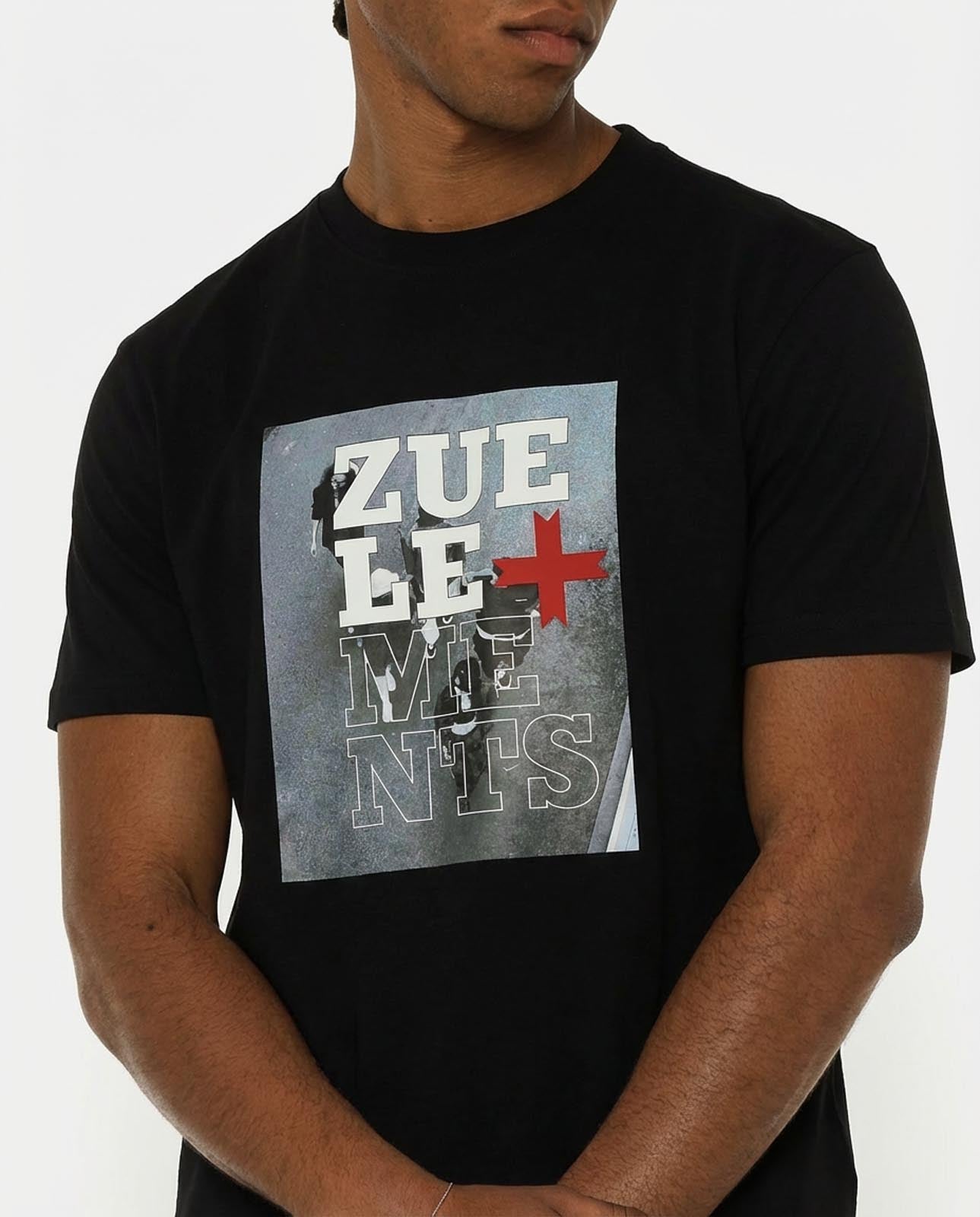 T-shirt girocollo maniche corte con stampa frontale – Optical Black