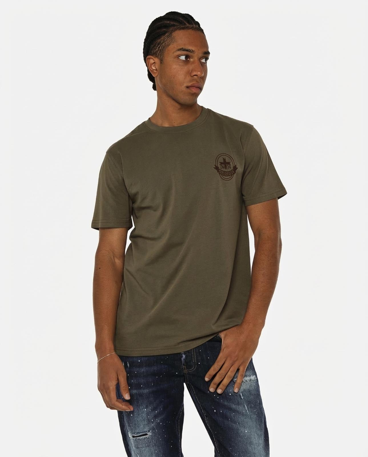 T-shirt girocollo maniche corte, ricamo lato cuore e taglio sul dietro