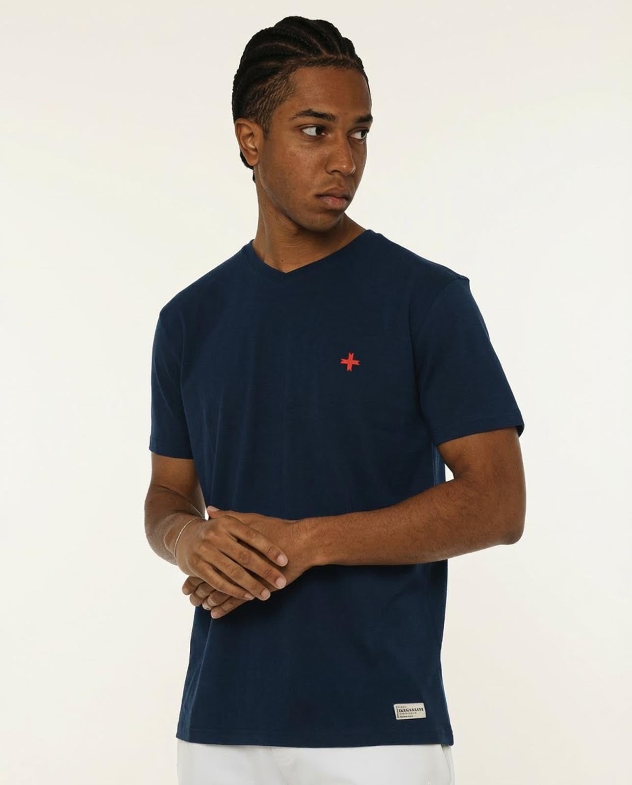 T-shirt maniche corte scollo a v, logo ricamato lato cuore