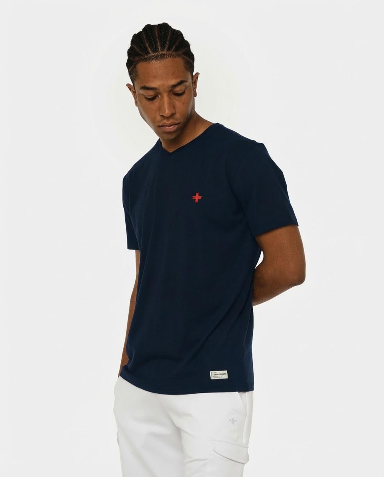 T-shirt maniche corte scollo a v, logo ricamato lato cuore