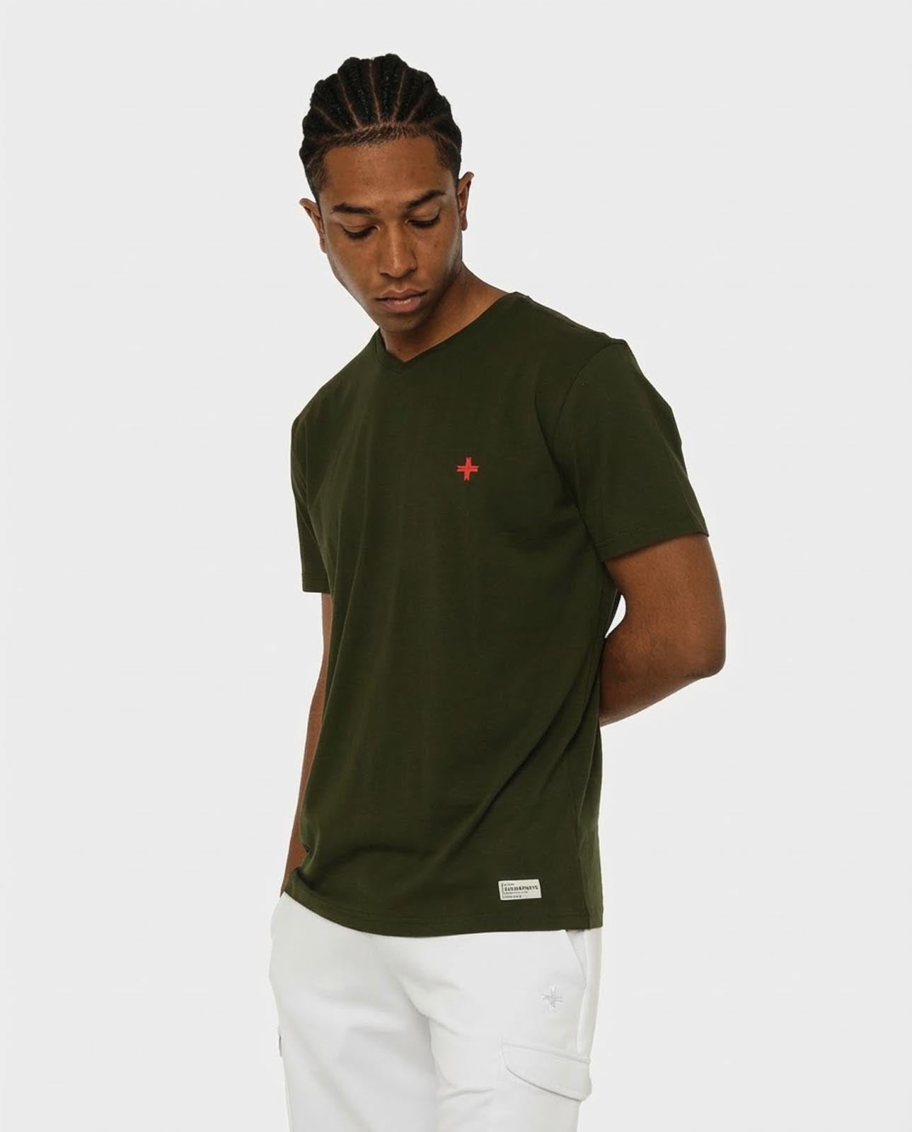 T-shirt maniche corte scollo a v, logo ricamato lato cuore