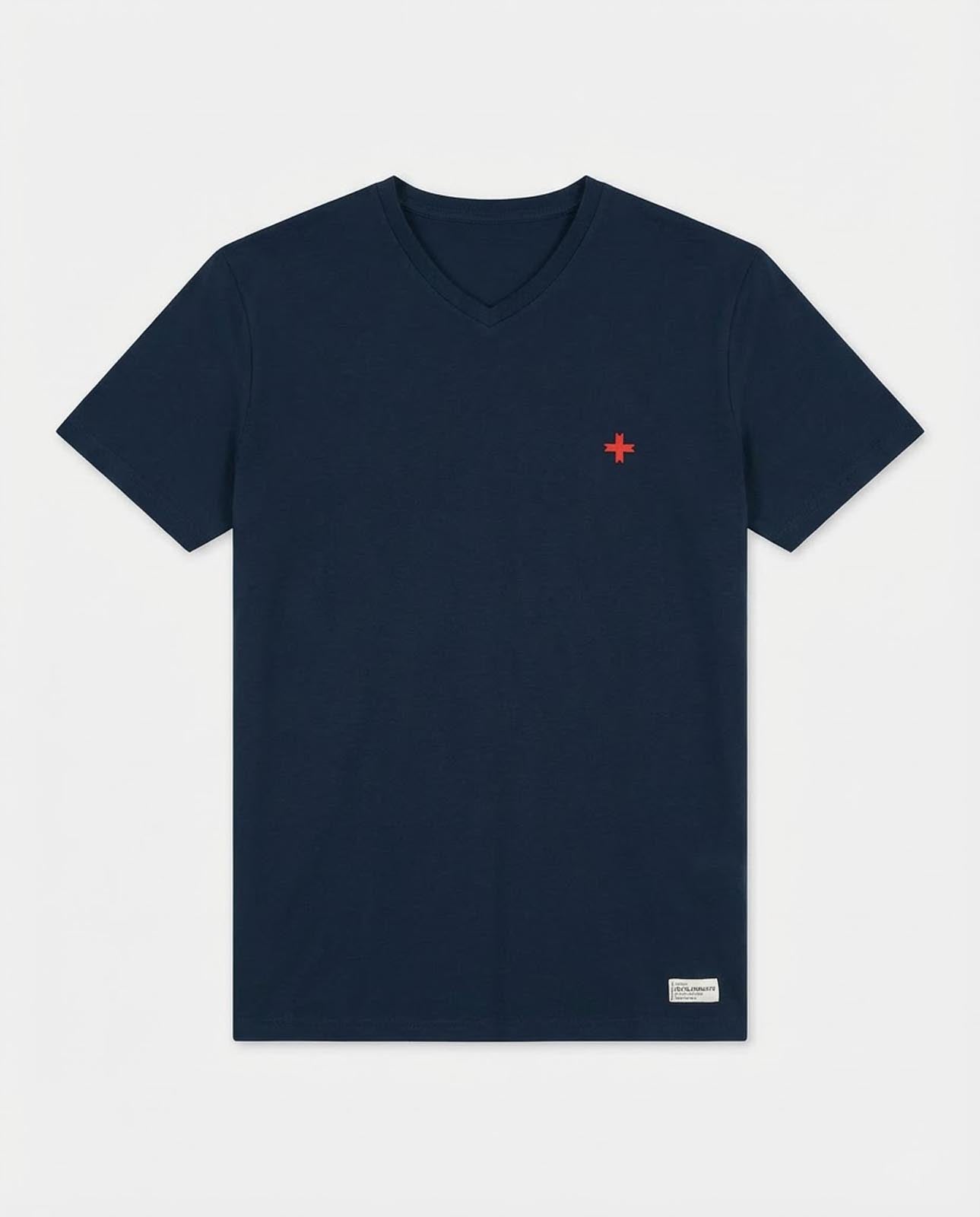 T-shirt maniche corte scollo a v, logo ricamato lato cuore