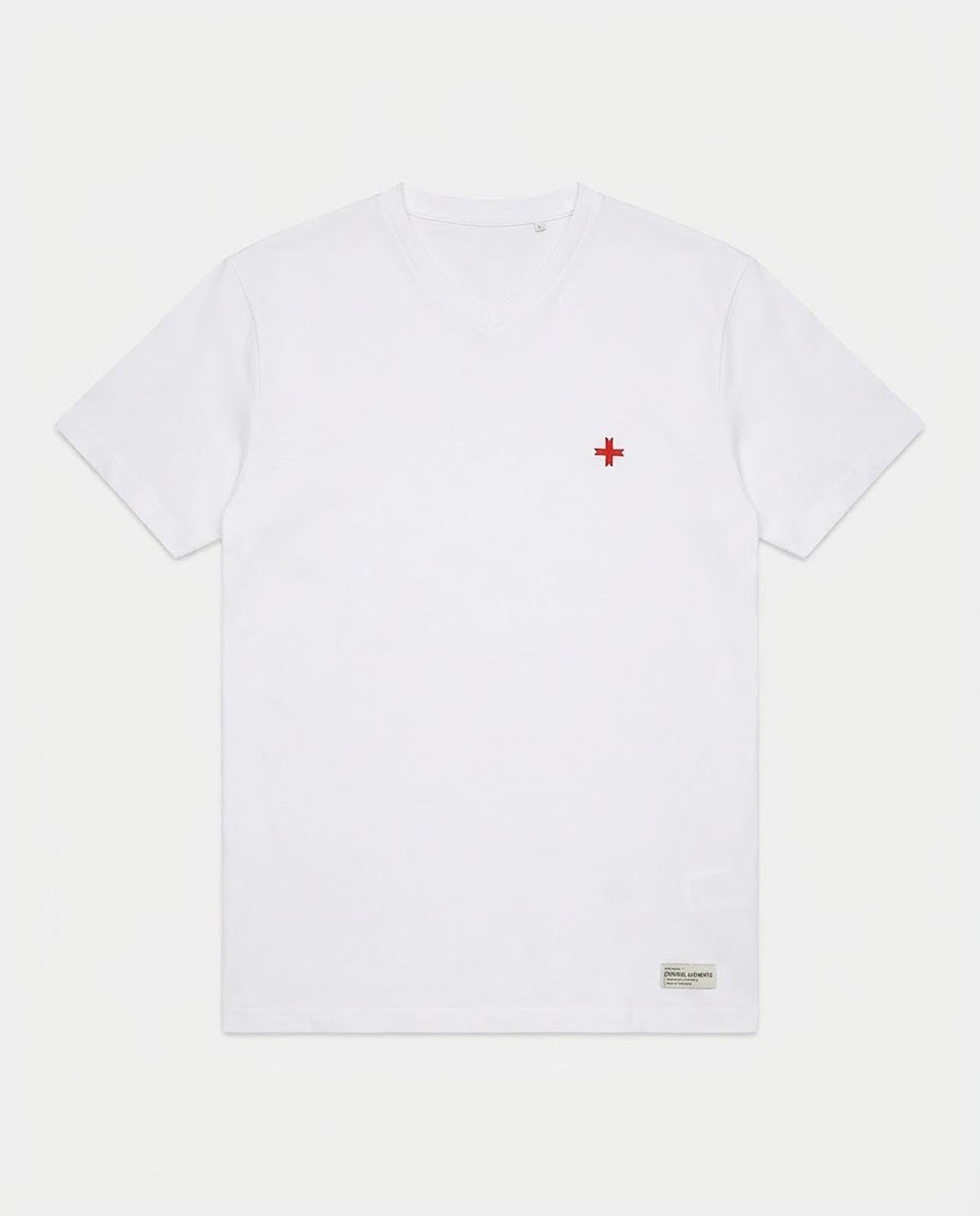 T-shirt maniche corte scollo a v, logo ricamato lato cuore