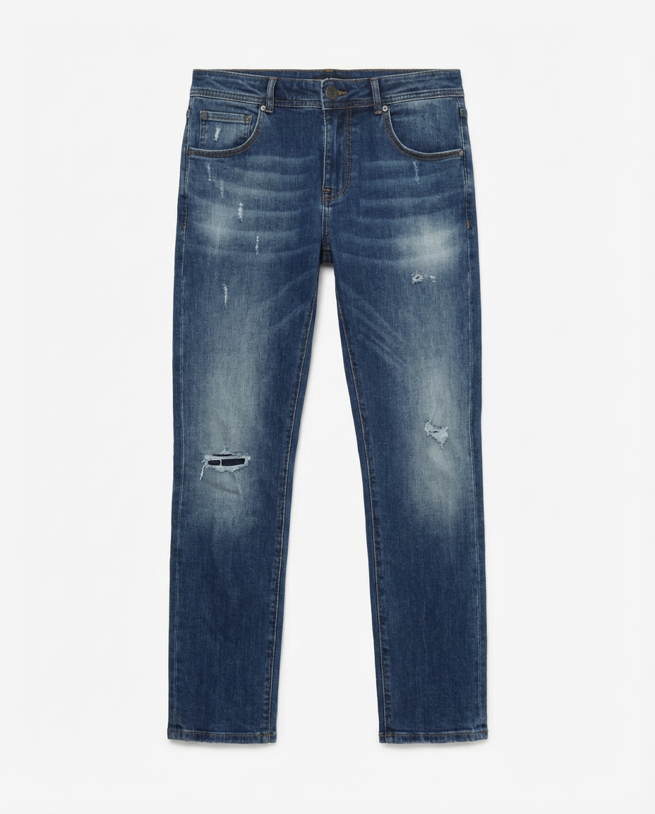 Jeans slim fit in tono medium blue con piccoli strappi