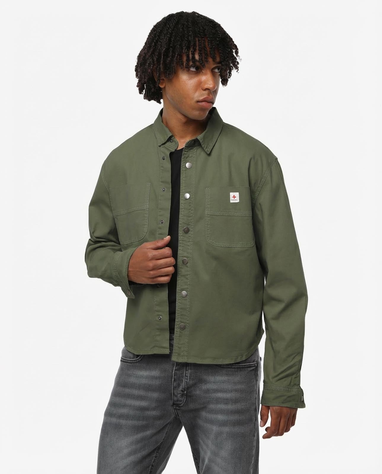 Overshirt in twill con tasche frontali, etichetta e bottoni personalizzati