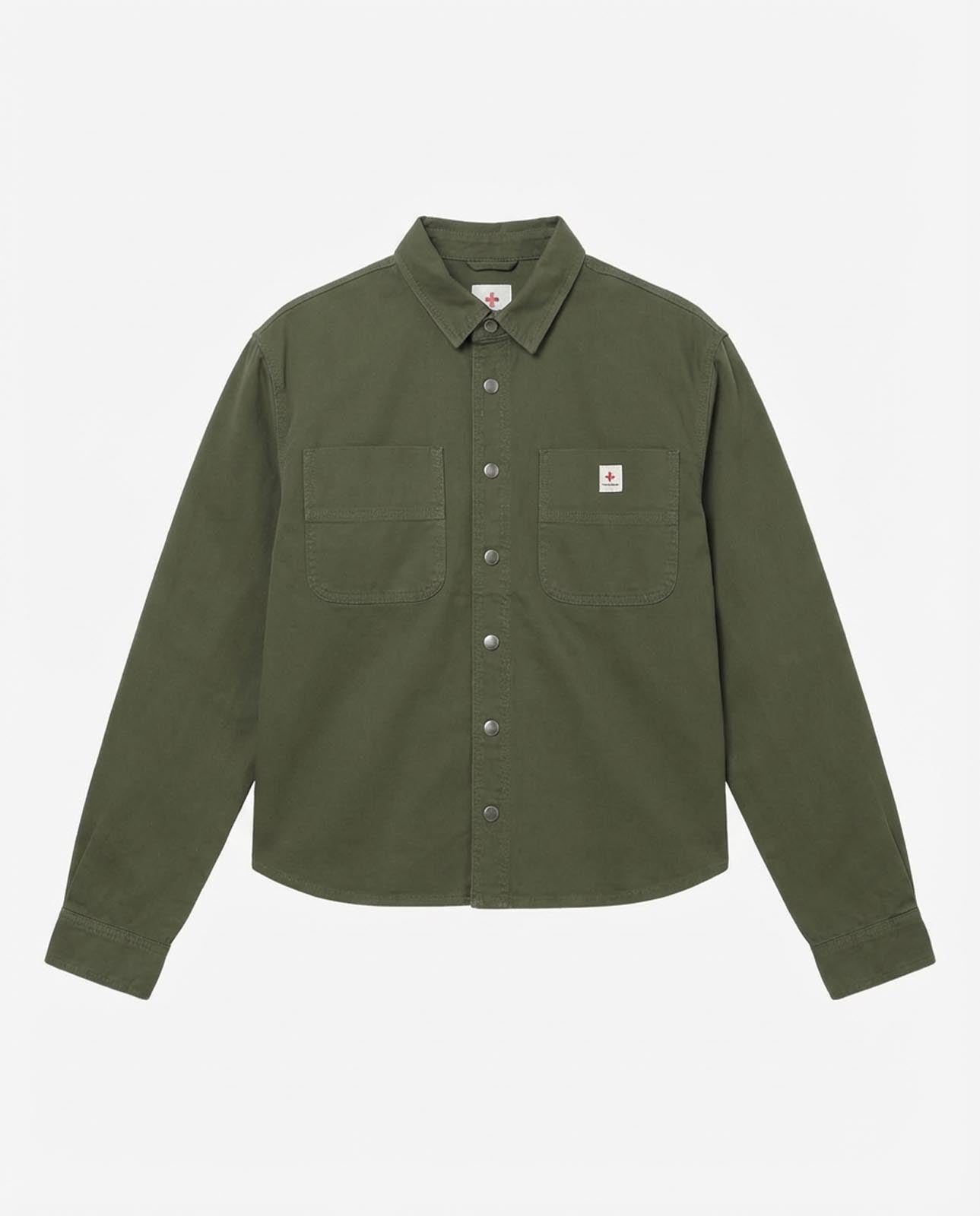 Overshirt in twill con tasche frontali, etichetta e bottoni personalizzati