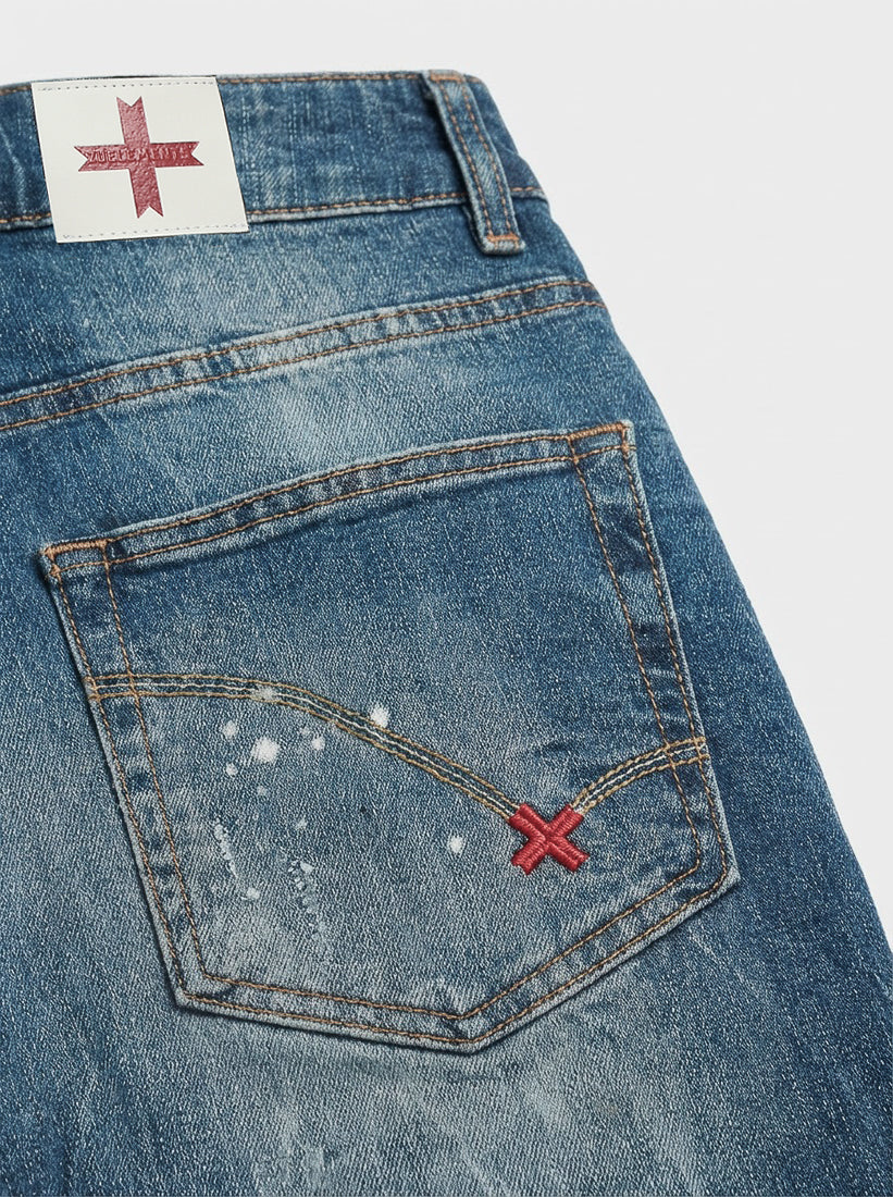 Bermuda jeans relaxed fit Axel in tono medium blue