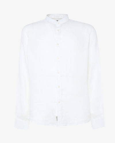 Camicia in puro lino con collo coreano e vestibilità regular