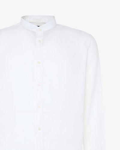 Camicia in puro lino con collo coreano e vestibilità regular