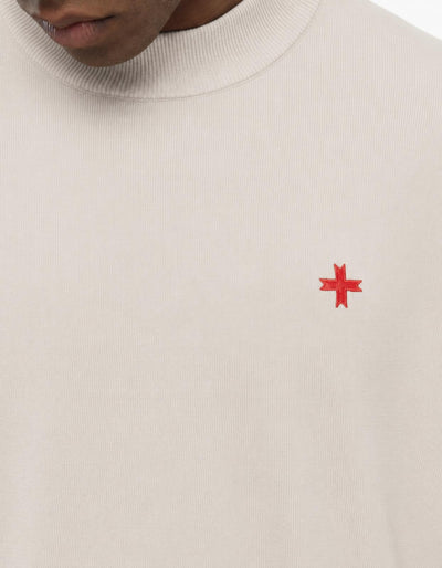 Maglia mezzo collo in viscosa con ricamo a contrasto